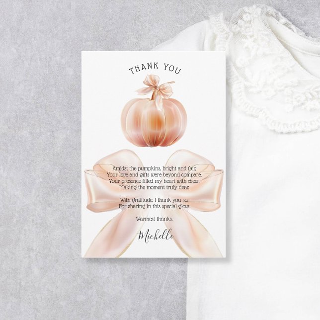 Sweet Autumn Bow Little Pumpkin Baby Shower Dankeskarte (Von Creator hochgeladen)