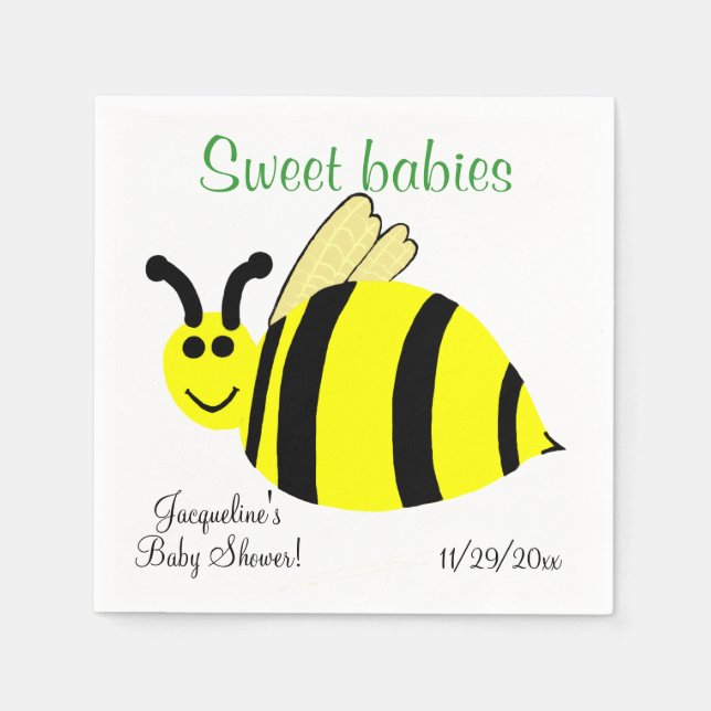 Sweet Babies Yellow Bumble Bee Twins Baby Dusche Serviette (Vorderseite)
