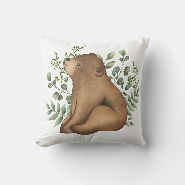 Sweet Baby Bear Woodland Forest Greenery Kinderzim Kissen (Vorderseite)