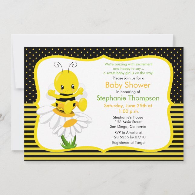 Sweet Baby Bee Baby shower Invitation (Devant)