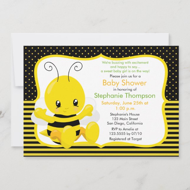Sweet Baby Bee Baby shower Invitation (Devant)