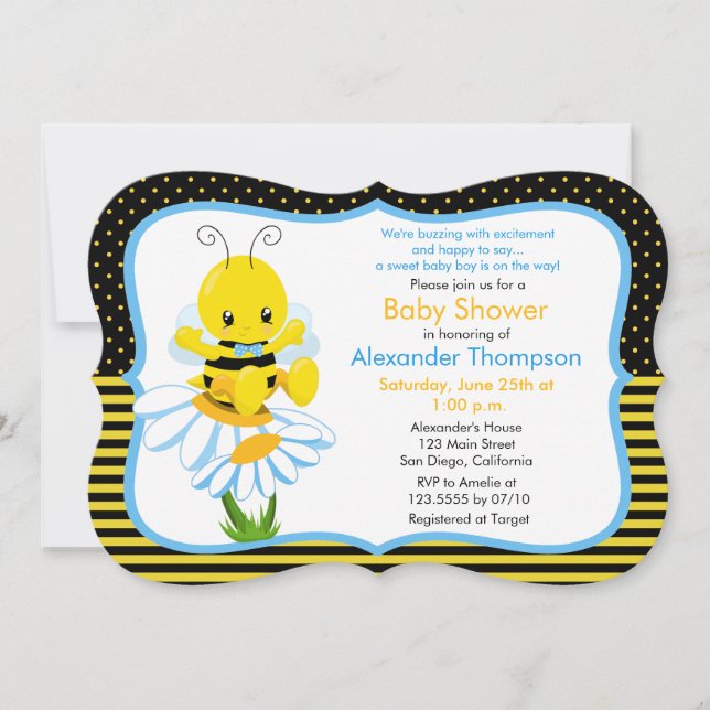 Sweet Baby Bee Boy Baby Shower Einladung (Vorderseite)