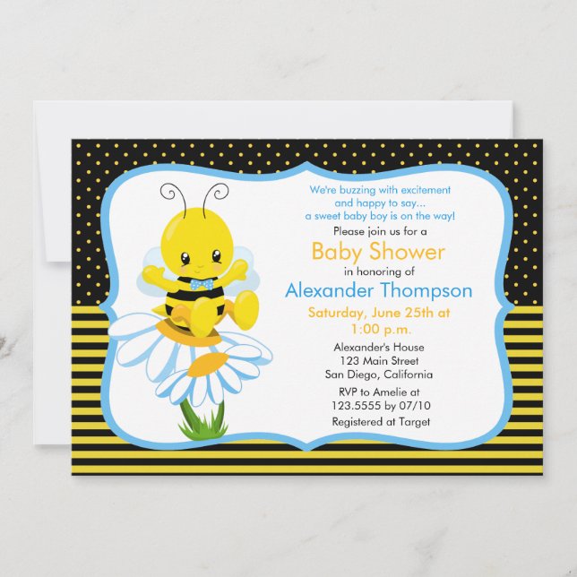 Sweet Baby Bee Boy Baby Shower Einladung (Vorderseite)