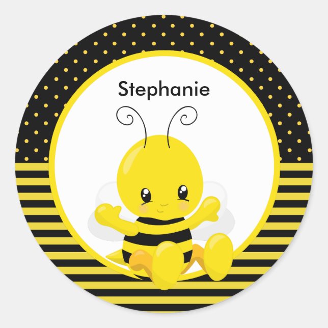 Sweet Baby Bee Individuelle Name Runder Aufkleber (Vorderseite)