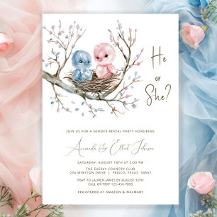 Sweet Baby Birds Gender Reveal Party Einladung