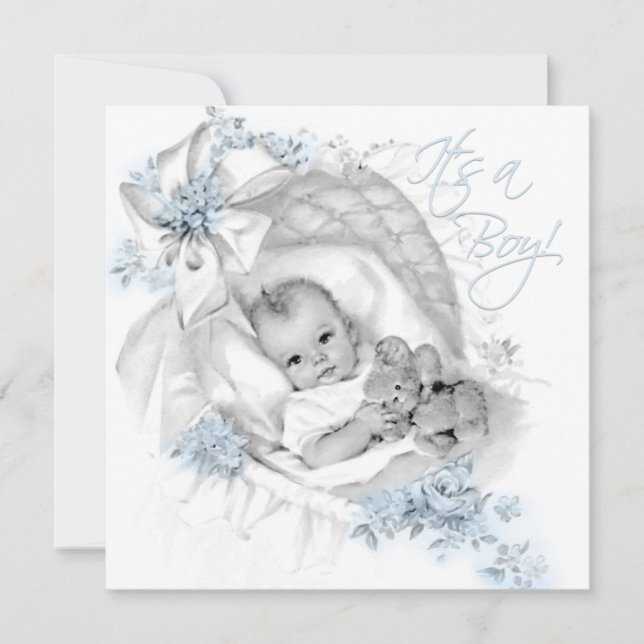 Sweet Baby Blue Bassinet Baby Dusche Einladung (Vorderseite)