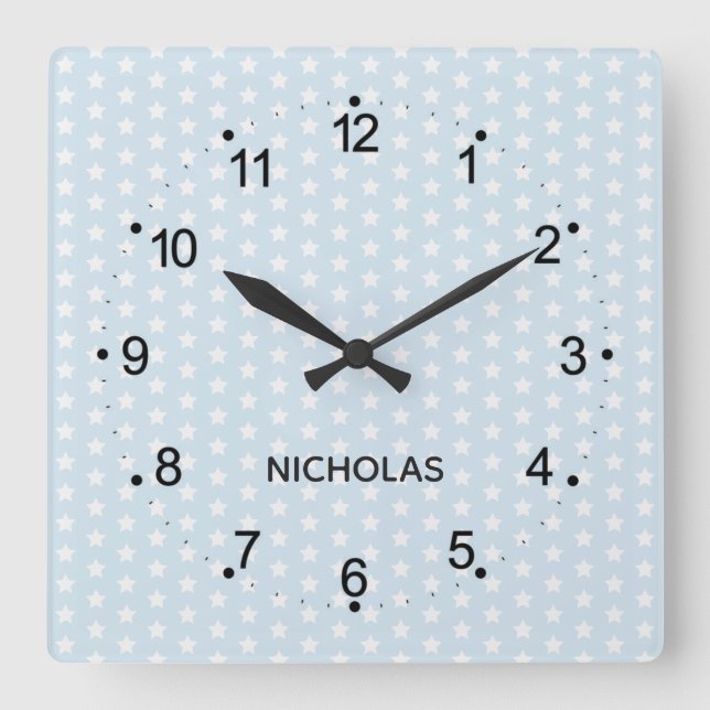 Sweet Baby Blue Stars Quadratische Wanduhr (Vorderseite)