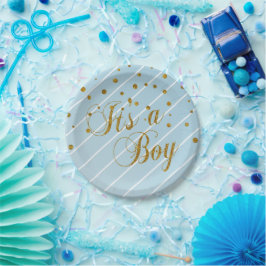 Sweet Baby Blue und Gold Confetti Pappteller
