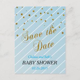 Sweet Baby Blue und Gold Confetti - Save the Date Ankündigungspostkarte