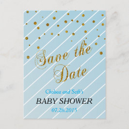 Sweet Baby Blue und Gold Confetti - Save the Date Ankündigungspostkarte