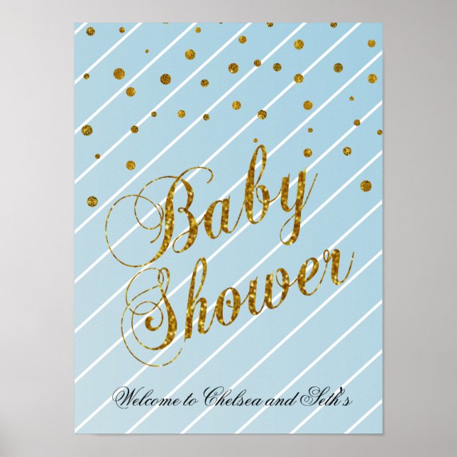 Sweet Baby Blue und Gold Confetti - Willkommen Poster (Vorne)