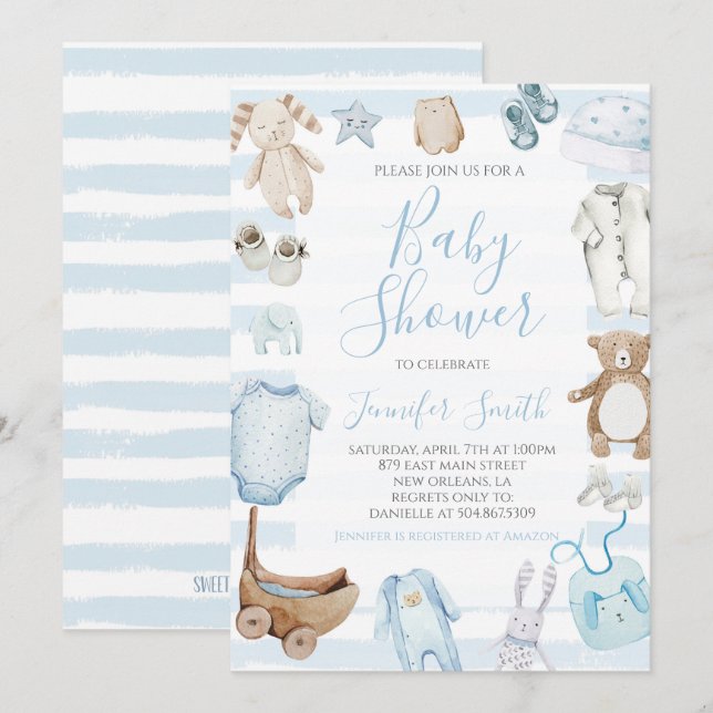 Sweet Baby Boy Baby Dusche Einladung (Vorne/Hinten)