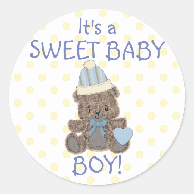 Sweet Baby Boy Bear Runder Aufkleber (Vorderseite)