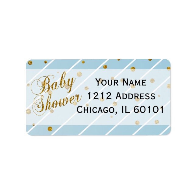 Sweet Baby Boy Blue & Gold Confetti | Babydusche Adressaufkleber (Vorne)