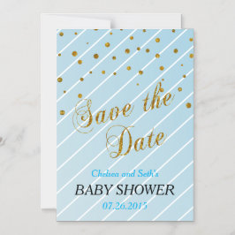 Sweet Baby Boy Blue & Gold Confetti | Babydusche Magneteinladung