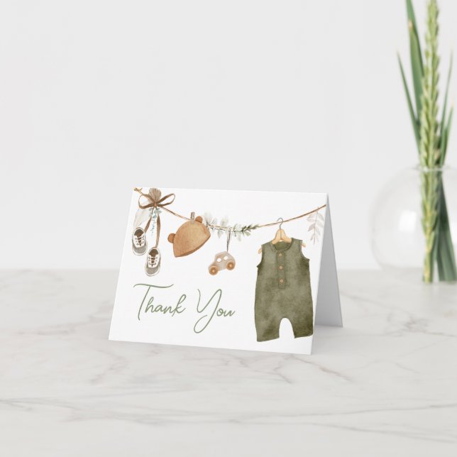 Sweet Baby Boy Boho Kleidung Babydusche Dankeskarte (Vorderseite)