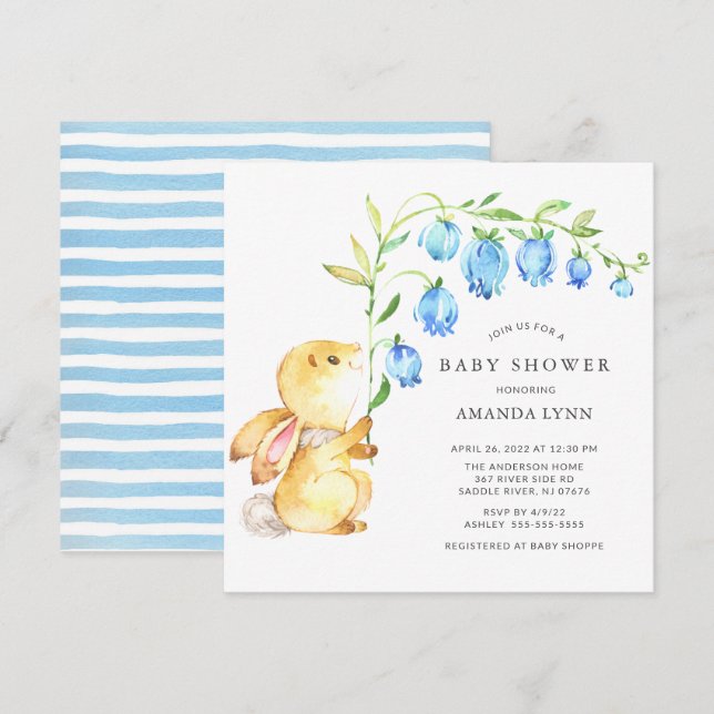 Sweet Baby Boy Bunny Baby Dusche Einladung (Vorne/Hinten)