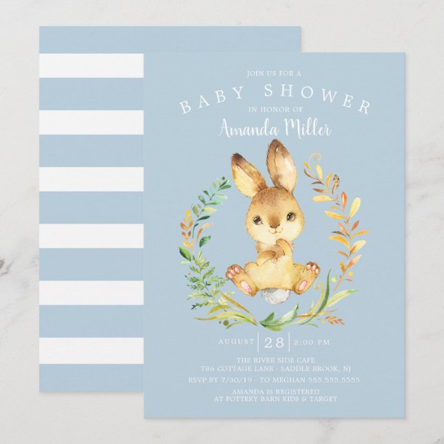 Sweet Baby Boy Bunny Baby Dusche Einladung (Vorne/Hinten)