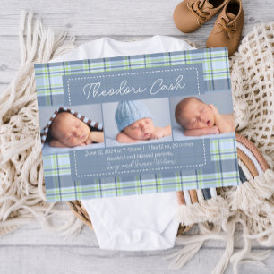 Sweet Baby Boy Kariert Baby Birth Ankündigung