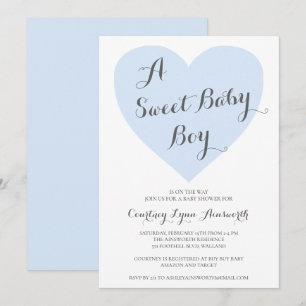 Sweet Baby Boy Niedlich Pastel Blue Heart Baby Dus Einladung