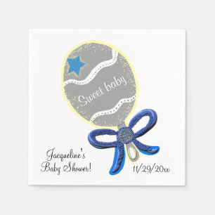 Sweet Baby Boy Rattle Blue Bow Baby Dusche Serviette