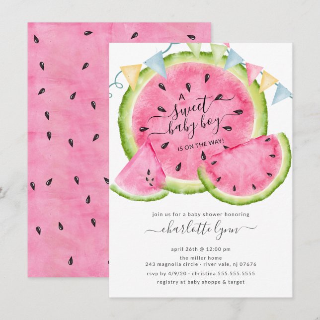 Sweet Baby Boy Watermelon Kinderdusche Einladung (Vorne/Hinten)