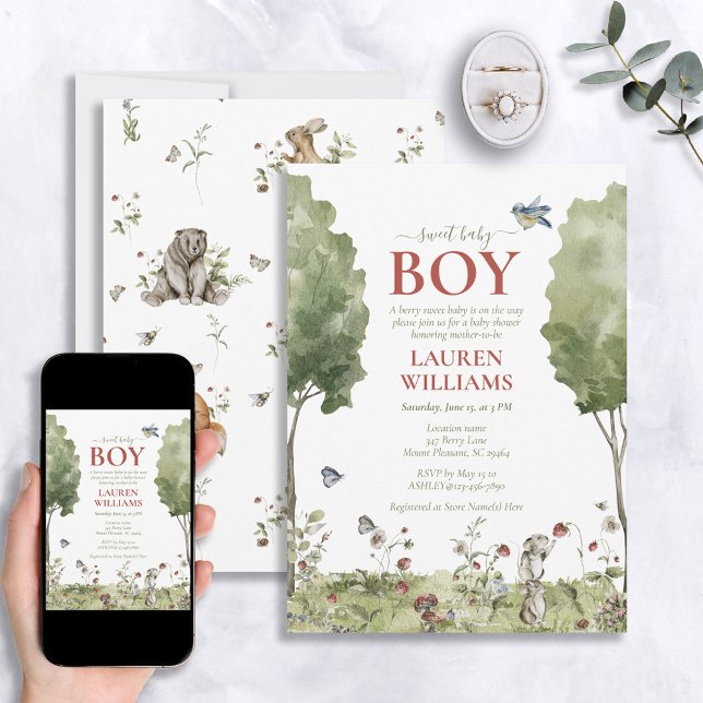 Sweet Baby Boy Wildblume Strawberry Baby Dusche Einladung (Von Creator hochgeladen)