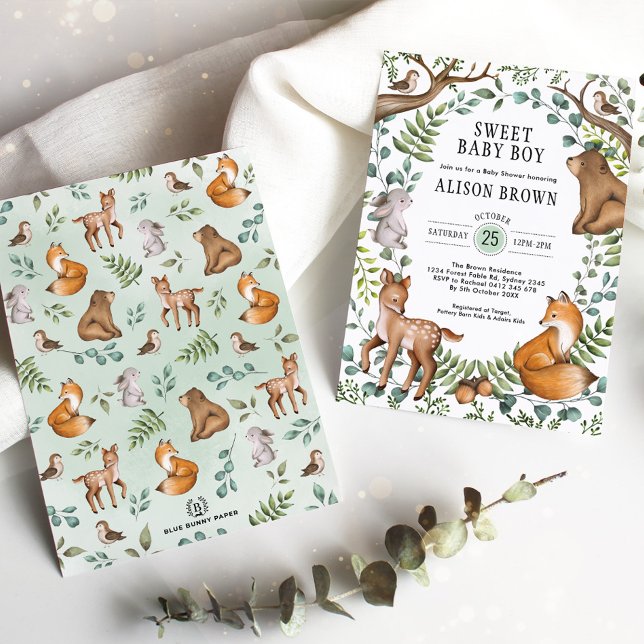 Sweet Baby Boy Woodland Forest Animals Dusche Einladung (Von Creator hochgeladen)