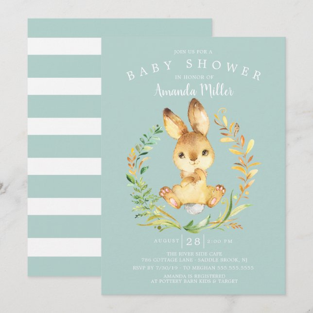 Sweet Baby Bunny Baby Dusche Einladung (Vorne/Hinten)