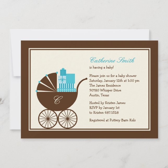 Sweet Baby Carriage Baby Shooter Einladung - Blue (Vorderseite)