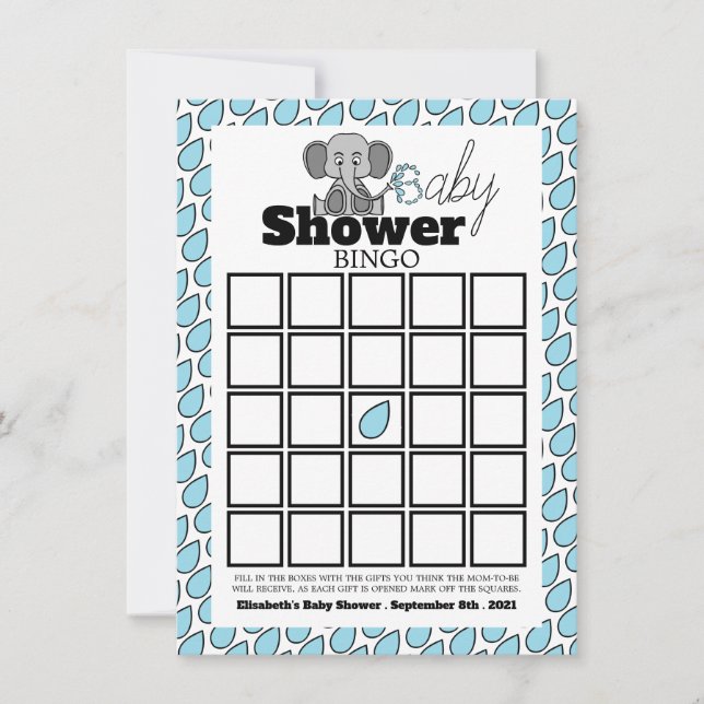 Sweet Baby Elephant, Baby Shower Bingo (Vorderseite)