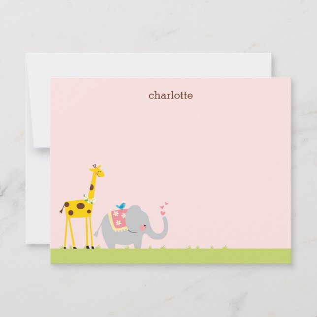 Sweet Baby Elephant, Giraffe und Birdie Note Card Mitteilungskarte (Vorderseite)