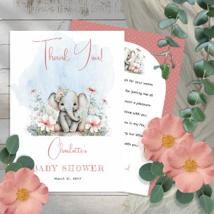 Sweet Baby Elephant Girl Pink Baby Dusche Dankeskarte