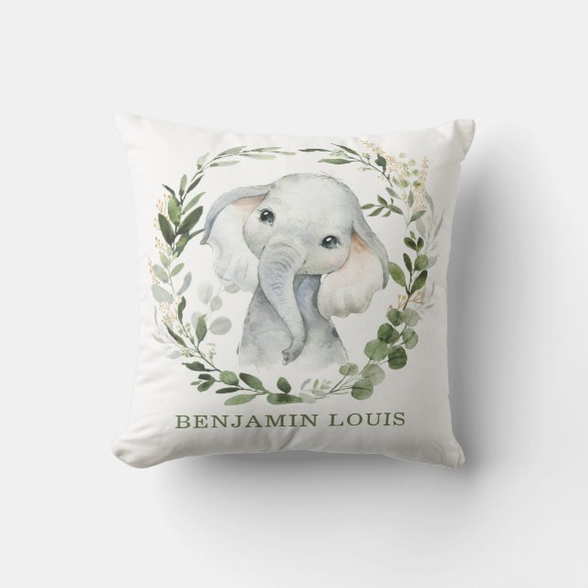 Sweet Baby Elephant Greenerity Gold Blätter Kinder Kissen (Vorderseite)