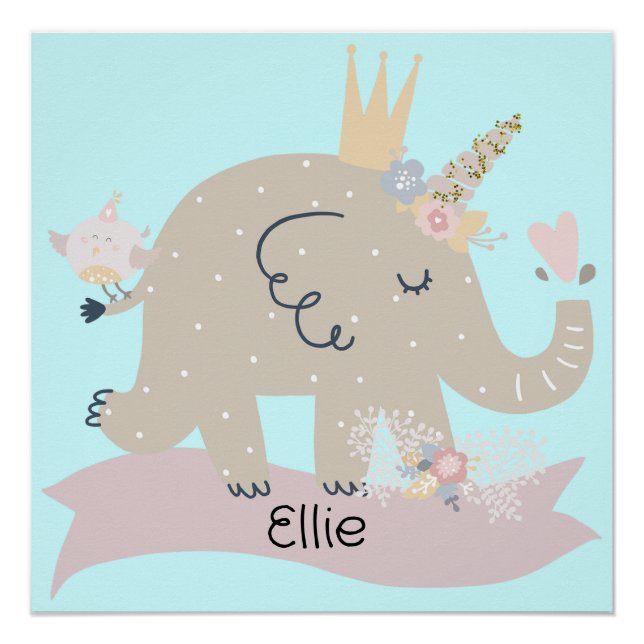 Sweet Baby Elephant Unicorn Individuelle Name Poster (Vorderseite)