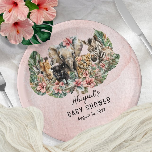 Sweet Baby Girl Animals Tropical Safari Dusche Pappteller (Von Creator hochgeladen)