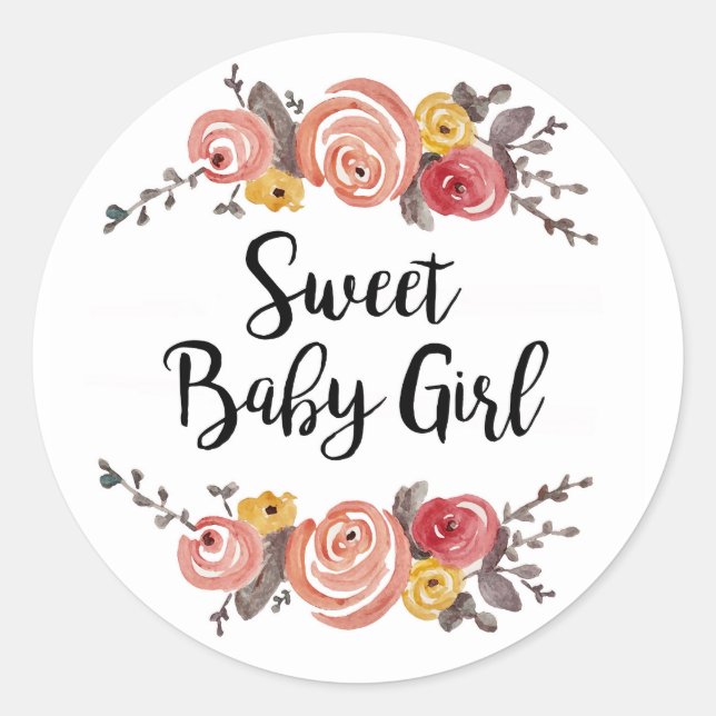 Sweet Baby Girl Baby Dusche Runder Aufkleber (Vorderseite)