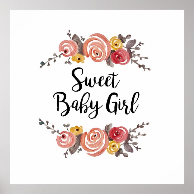 Sweet Baby Girl Blume Malerei Kinderdusche Poster (Vorne)