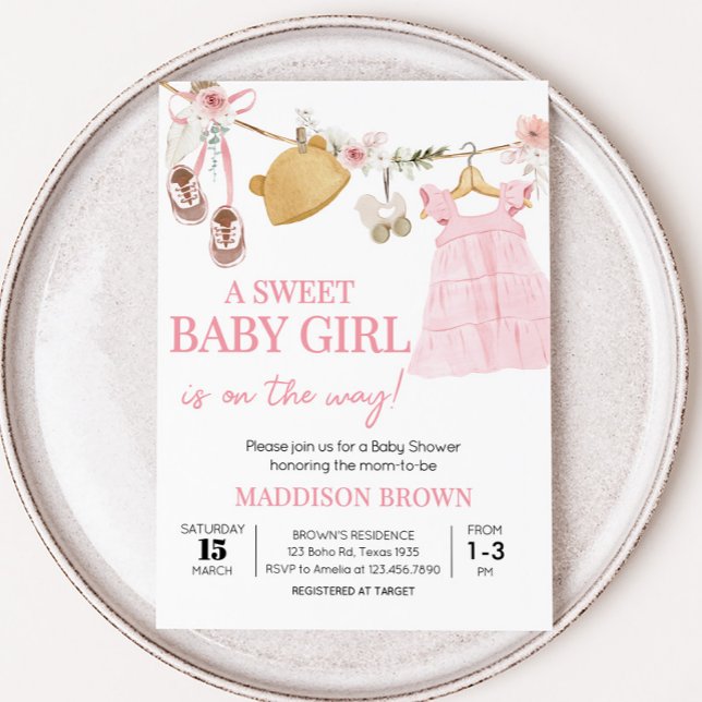 Sweet Baby Girl Boho Kleidung Babydusche Einladung (Boho Clothes Sweet Baby Girl Baby Shower Invitation)