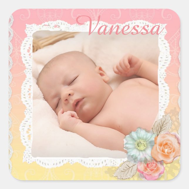 Sweet Baby Girl Coral Floral Sticker (Vorderseite)