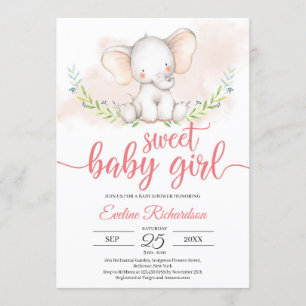 Sweet baby girl Elefant und grüne Babydusche Einladung