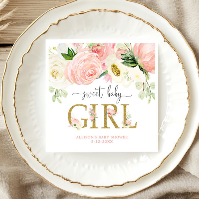 Sweet baby Girl errötet pinkfarbene Blütendusche Serviette (Von Creator hochgeladen)