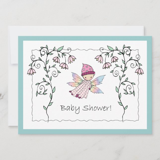 Sweet Baby Girl Fairy Baby Shower Invitations (Devant)