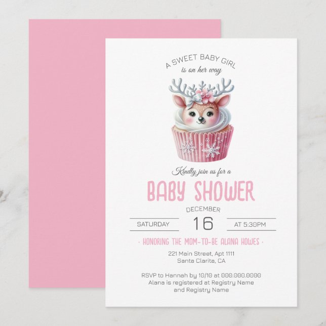 Sweet Baby Girl ist unterwegs Cupcake Baby Dusche Einladung (Vorne/Hinten)