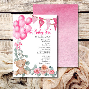 Sweet Baby Girl Pink Balloon Grüne Babydusche Einladung