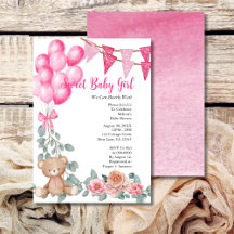 Sweet Baby Girl Pink Balloon Grüne Babydusche
