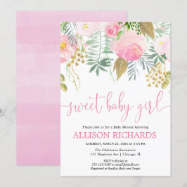Sweet-Baby-Girl-Rosa und Goldflorale Babydusche Einladung