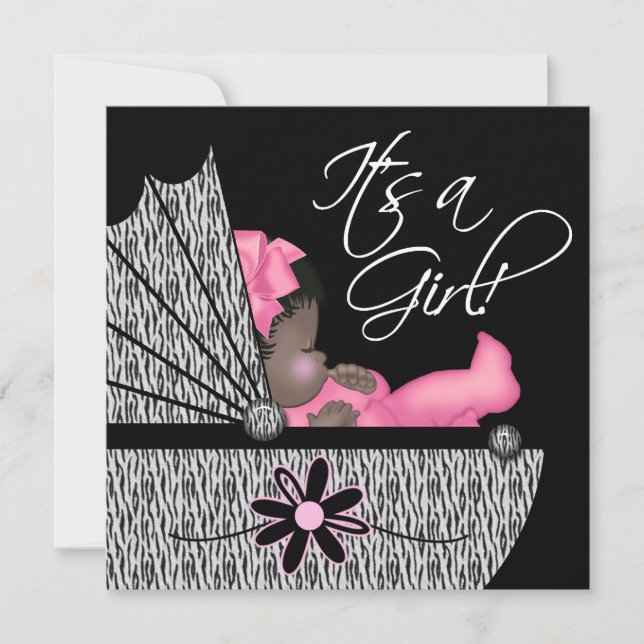Sweet Baby Girl rose Zebra Baby shower Invitation (Devant)