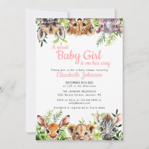Sweet Baby Girl Safari Animals Baby Dusche Einladung