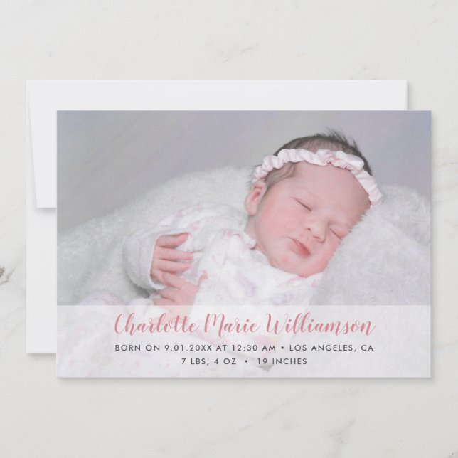 Sweet Baby Girl Script Birth Ankündigung (Vorderseite)
